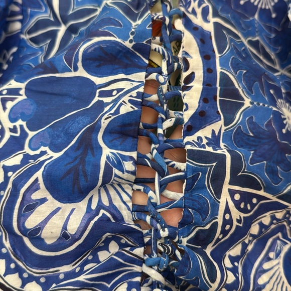 Farm Rio L Blue Tile Dream Short Sleeve Mini Dress - Picture 11 of 12